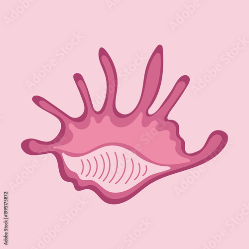 Flat vector illustration of a decorative seashell in pink tones in a modern style. Perfect for: nautical and beach designs, seamless patterns, summer social media posts, cosmetics.