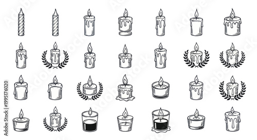 Foto Set of Hand Drawn Candle Illustrations - Various Styles and Sizes