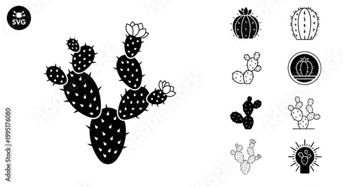 Cactus Vector Icons and Illustrations Set, Desert Plants Silhouette