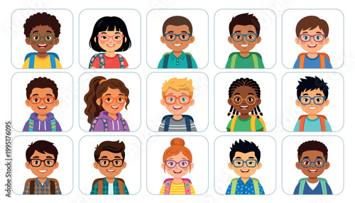 Diverse group of cartoon children illustrations.