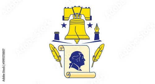 Massachusetts State Flag - Liberty Bell, George Washington Portrait, Quill, Feathers