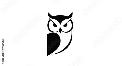 Minimalist Owl Logo Design, Silhouette of Wise Bird Icon, Black and White