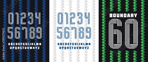 Boundary 60. Retro style jersey number with custom alphabet. Lines sporty numeric design perfect for team uniforms, competition posters, and athletic graphics.	