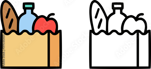 Brown paper bag filled with food items