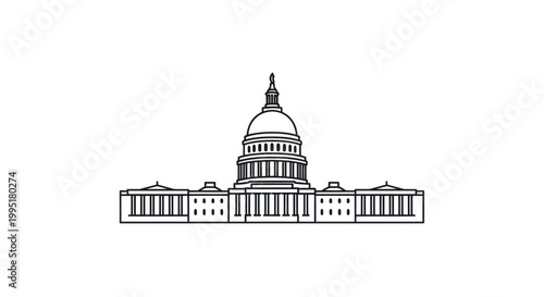 United States Capitol Building Outline Icon - White Background