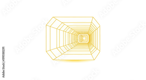 Abstract Yellow Wireframe Tunnel Perspective with Light at the End