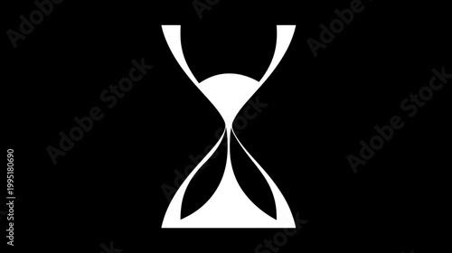 Elegant black and white hourglass graphic symbolising time passing, urgency, deadlines, duration, measurement, and patience.