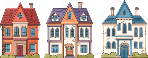 Fairy tale castles and houses set colorful fantasy buildings collection medieval architecture vector illustration isolated