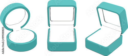 Vector Illustration of Three Open Jewelry Boxes in Different Styles for Rings, Engagement, Gifts, Fashion, and Digital Designs
