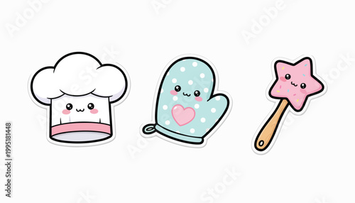 Cute Kawaii Chef Hat, Oven Mitt, and Star Wand Illustration