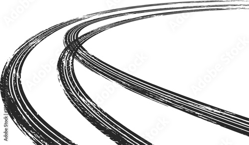 Tire tracks and street marks dynamic rubber impressions on asphalt