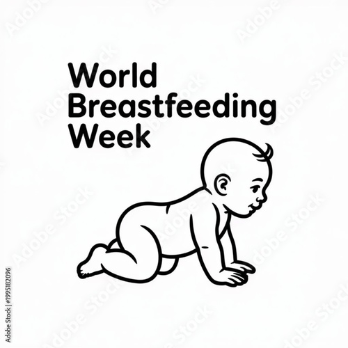 World breastfeeding week pixel art icon with a cute crawling baby illustration Vector, illustration