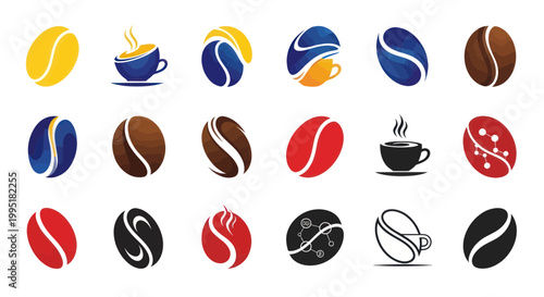 Coffee Bean Icons and Logos - Variety of Designs and Colors