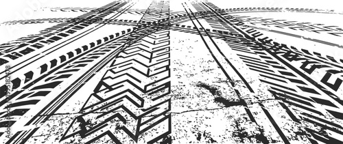 Tires and street mark impressions abstract road texture and tread patterns
