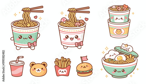 Cute Kawaii Food Characters Vector Illustration
