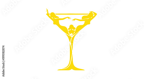 Elegant Martini Glass Silhouette with Dancing Figures