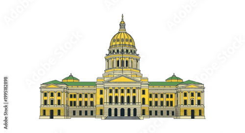 Grand Government Building with Dome and Green Roof, Classical Architecture