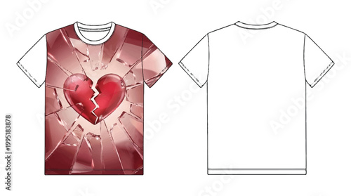 T-shirt design with a broken heart graphic on the front t shirt clothing illustration template splintered shattered symbolism valentines