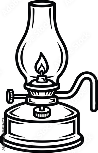 Oil lamp vector illustration featuring a classic vintage kerosene light source for retro design and antique themes