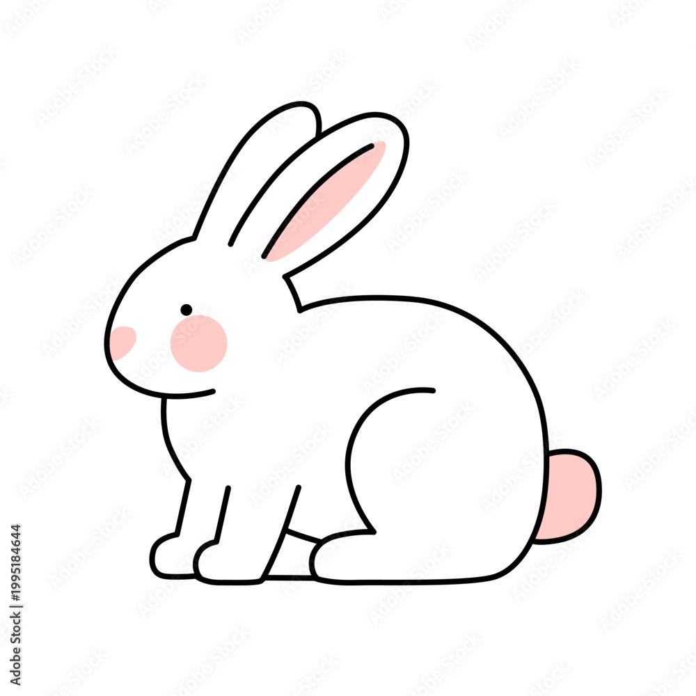 Fototapeta premium Cute Easter Bunny Line Icon Vector Illustration – Minimalist Hand Drawn Rabbit in Doodle Style Isolated on White Background for Logo, Sticker, Nursery Design, App Icon and Branding.