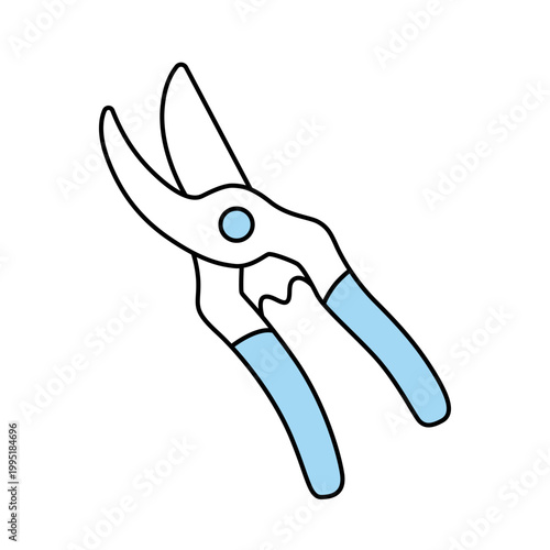 Professional garden pruners vector icon in minimalist line art style isolated on white background. Gardening shears illustration with offset color fill for plant pruning, florist tools, spring garden 