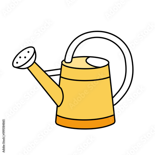 Yellow Watering Can Vector Icon – Minimalist Line Art Garden Tool with Offset Color Fill, Simple Hand Drawn Illustration Isolated on White Background for Gardening Blog, Plant Care, Landscaping, etc