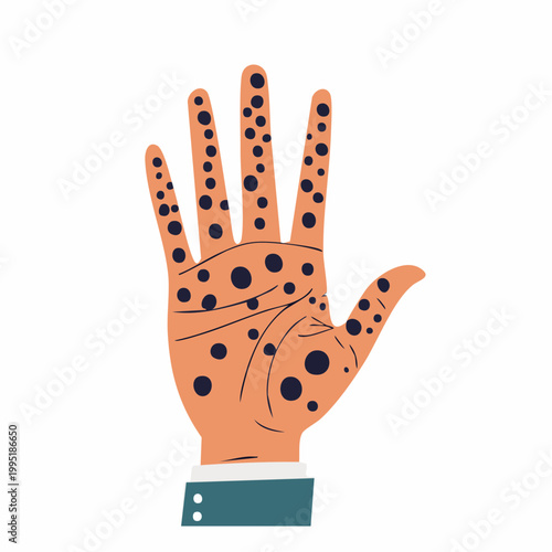 Palmistry Hand with Black Dots and Lines