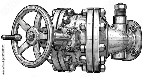 Industrial Pressure Valve Black White Vector 