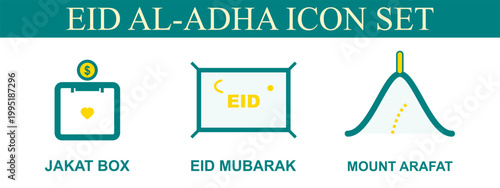 Eid al adha icon set celebrating the festival of sacrifice with islamic symbols