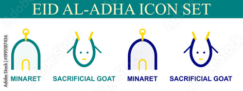Eid al adha icon set celebrating the festival of sacrifice with islamic imagery