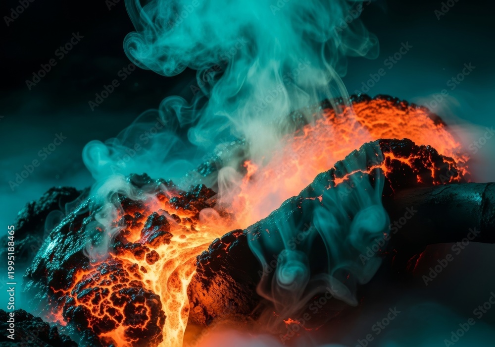 Fototapeta premium Molten liquid copper swirls with ethereal teal vapor clouds, creating a dynamic flow of warm metallic tones and smooth abstract motion, shine, elegant, abstract