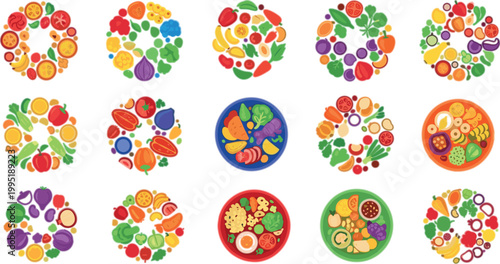 Healthy Food Number Set Made of Fruits and Vegetables with Colorful Diet Symbols and Nutrition Concept for Fitness, Organic Lifestyle, and Wellness Design