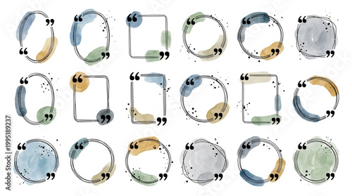 Abstract Watercolor Speech Bubbles and Quote Frames - Hand-Painted Design Elements for Communication and Ideas