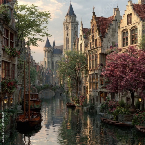 Charming European Canal Scene with Historic Buildings
