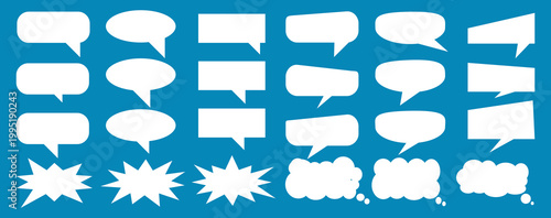 A set of chat box designs for comments on social media or comics. Vector designs of speech bubbles, text boxes, and conversation chat columns in comics.