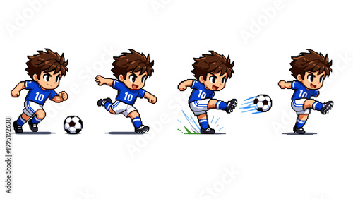 Pixel art soccer player animation kicking ball