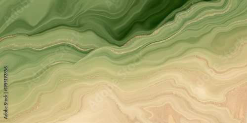 Abstract green background with flowing silk waves and soft liquid ripples creates a nature-inspired sandy texture pattern for a desert dune wallpaper
