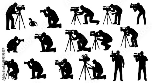 Cameraman Silhouette Collection Video Filming Photography Vector Illustration Set