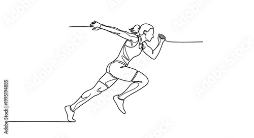 Athletic Woman Running Sprinting Speed Athlete Motion Silhouette Line Art
