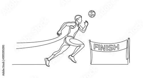 Fotografía Runner crossing finish line in continuous line drawing, dynamic motion, sports c