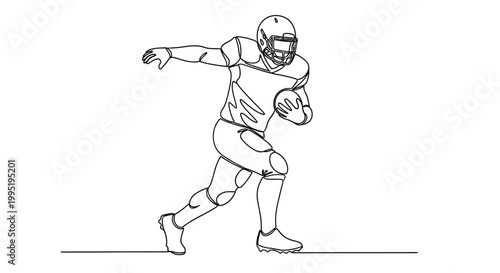 American Football Player Running with Ball, Minimalist Line Art Illustration