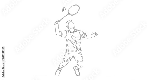 Badminton Player Smash - Continuous Line Drawing