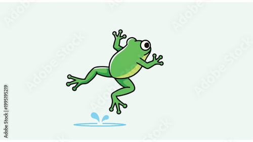 Green Frog Jumping in Air Happy.