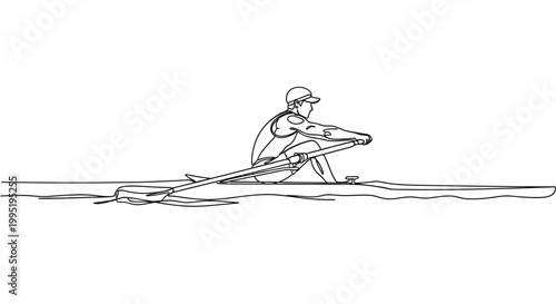 Rowing athlete in boat, silhouette, side view, sport, water, oar, active lifestyle