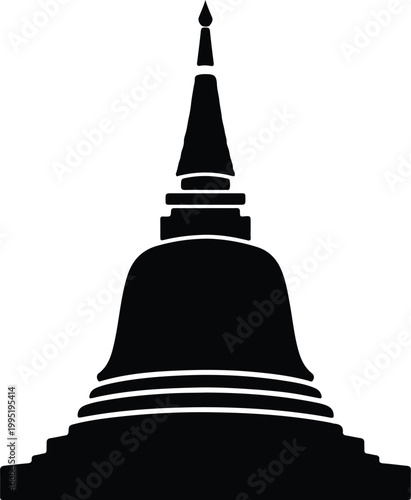 Silhouette black buddhist pagoda stupa icon for asian travel landmarks vector design