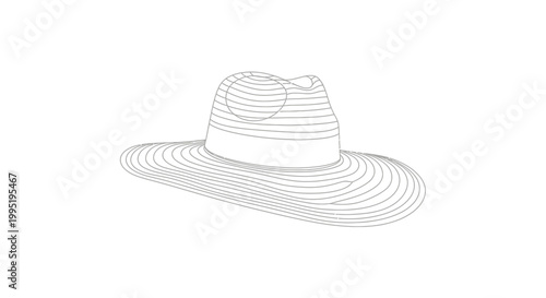 Minimalist Line Art Fedora Hat Illustration, Black and White Outline Drawing