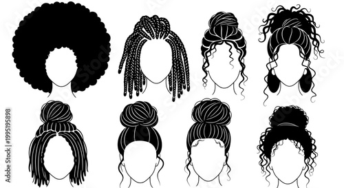 Diverse Black Hairstyles and Braids Collection Vector Illustration