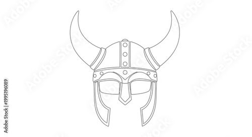 Viking Helmet Outline Icon - Warrior Headgear Vector Illustration