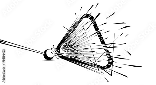 Dynamic Billiard Cue Ball Breaking Rack of Pool Balls with Explosion Effect, Isolated White Background