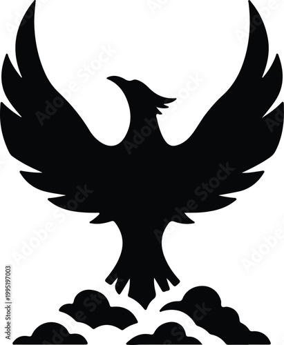 Silhouette majestic phoenix rising from clouds vector design
